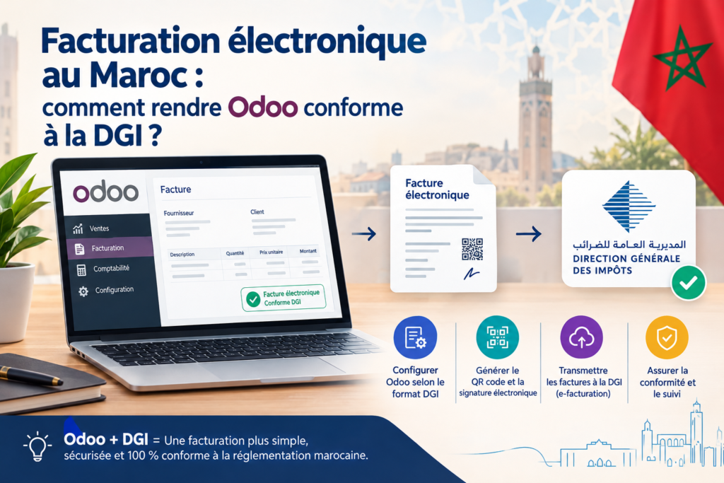 Facturation électronique au Maroc avec Odoo : conformité à la DGI et dématérialisation des factures.